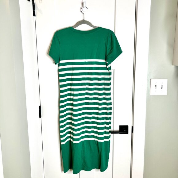 J. Crew Breton Stripe T-Shirt Midi Dress in Kelly Green Cotton Lightweight Sz M - Picture 7 of 7